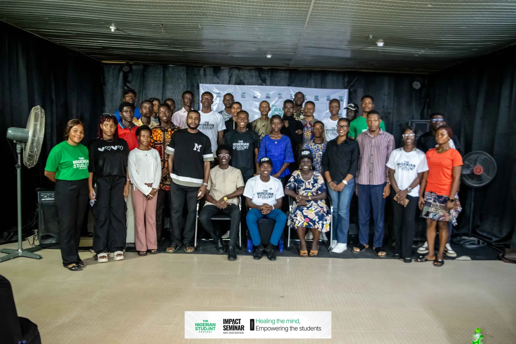 Group photo of attendees and speakers at the May 2025 NSP Impact Seminar, Alumni Hall, MOUAU